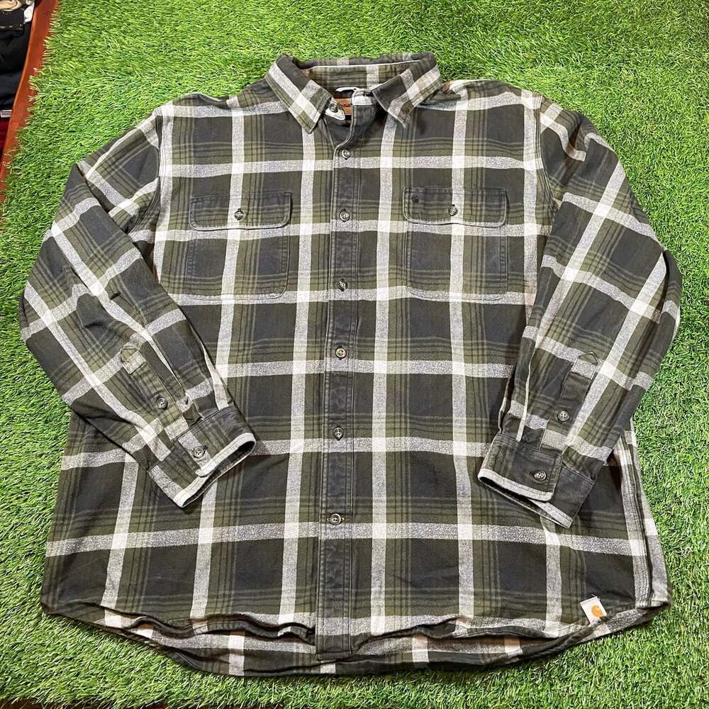 Carhartt Original Fit Flannel Shirt Size 2XL Green Plaid Long Sleeve